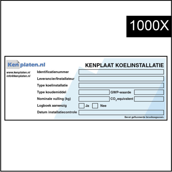 Kenplaat koelinstallatie 1000 stuks