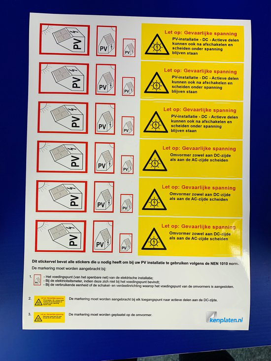 PV-installatie stickerset NEN1010 (vanaf 5 stuks) - Afbeelding 2