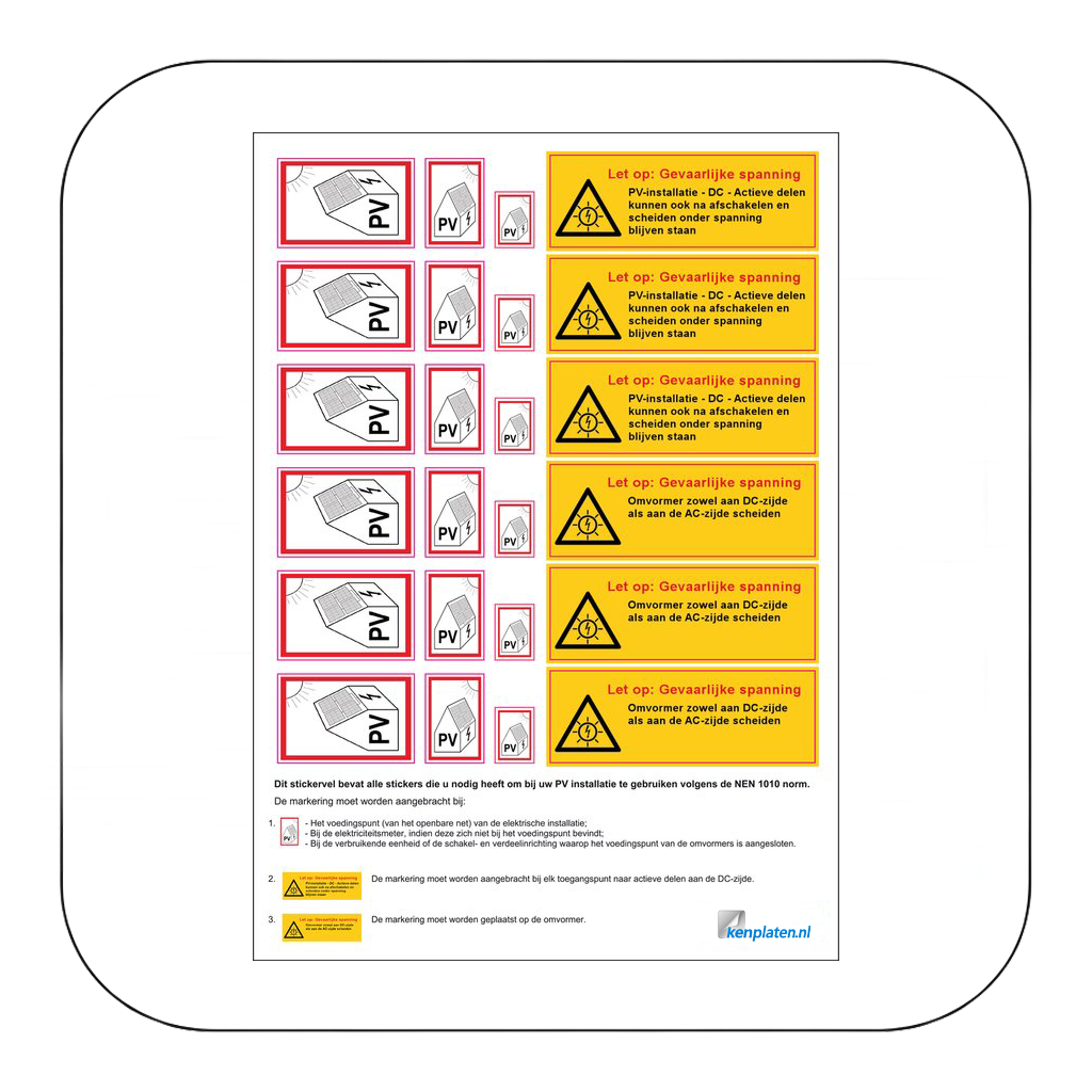 PV-installatie stickerset NEN1010 (vanaf 5 stuks)